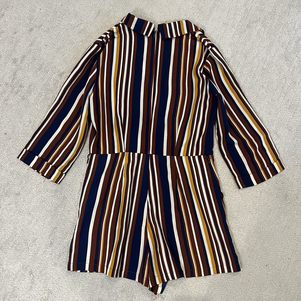 Forever 21 Women's Navy/Brown/Mustard Romper W/ Belt Loops Jumpsuit Size M - Picture 6 of 10